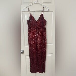 Lulu's Burgundy Iridescent Essence Sequin Sleeveless Bodycon Midi Dress